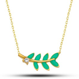 Heliophilia Silver Collar de Plata de Ley 925 con Baño de Oro y Circón Verde